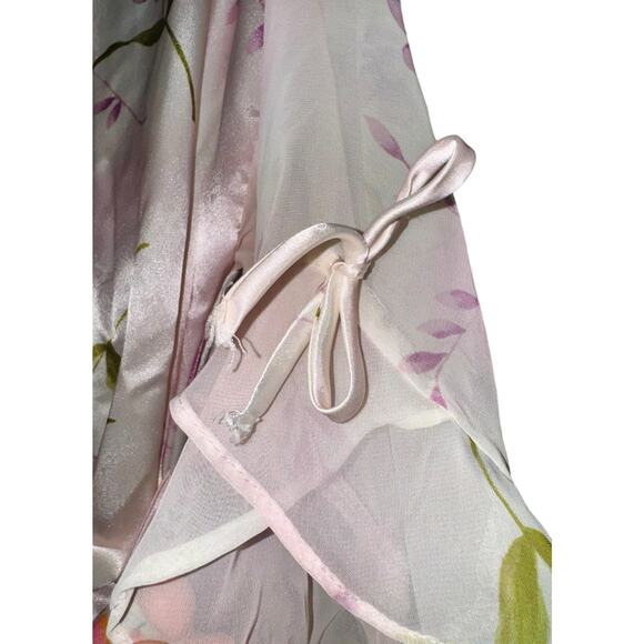 Private Luxuries Vintage Satin Robe Women Sm Floral Tulip Sleeve Pink Watercolor - Picture 6 of 10
